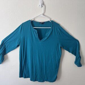Land's End Teal Dress Shirt Blouse Work